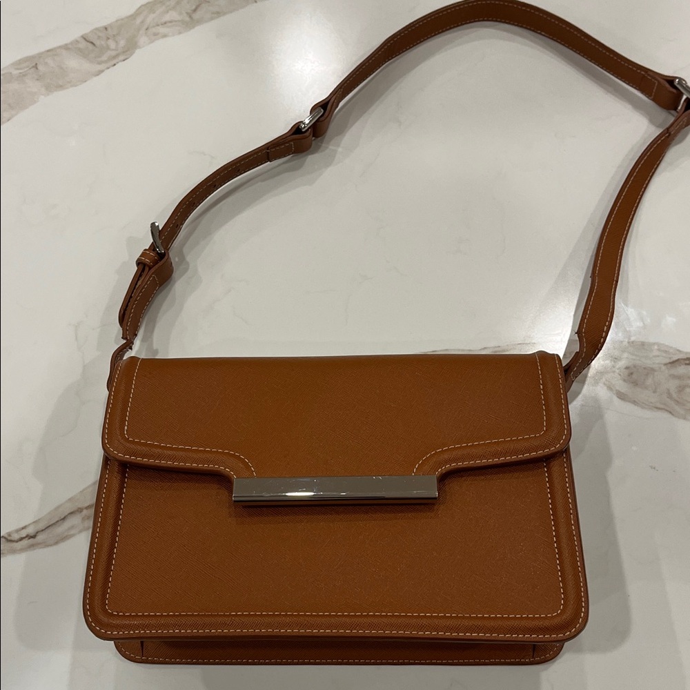 Cromia cognac colour shoulder bag with gold hardware /cracking on strap per pics